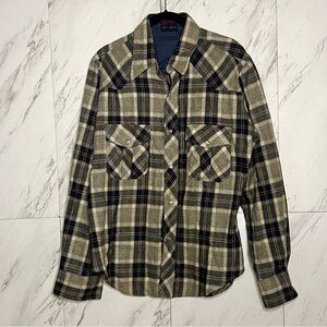 Vintage 90s Brittania Plaid Flannel Wool Snap Button Shirt SZ L